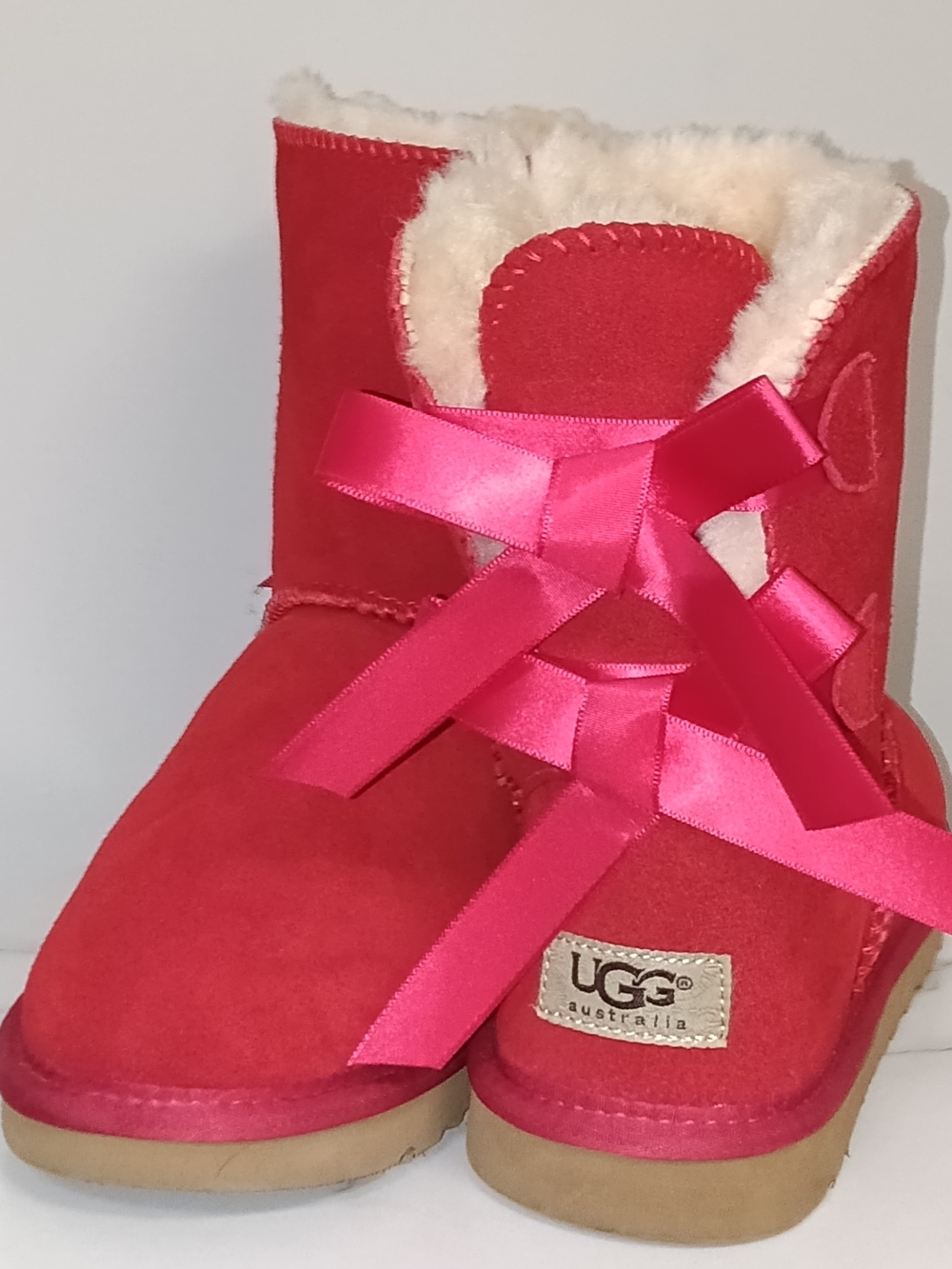 UGG Red Bailey Bow Women's Classic Suede Ankle Sherpa Lined Warm Winter Boots 8